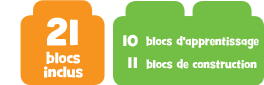 21 blocs inclus 10 blocs d'apprentissage & 11 blocs de construction