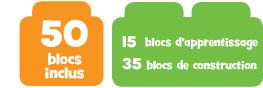 50 blocs inclus 15 blocs d'apprentissage & 35 blocks de construction
