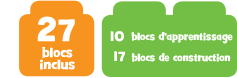 27 blocs inclus 10 blocs d'apprentissage & 17 blocs de construction