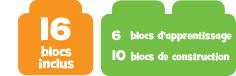 16 blocs inclus 6 blocs d'apprentissage & 10 blocs de construction